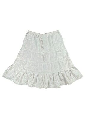 VTG Stephanie Rogers Long Linen Skirt Flared White Cottage Core Drawstring Large